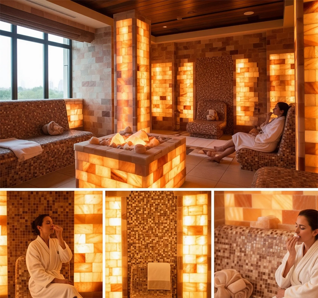 Seating areas with decorative salt walls