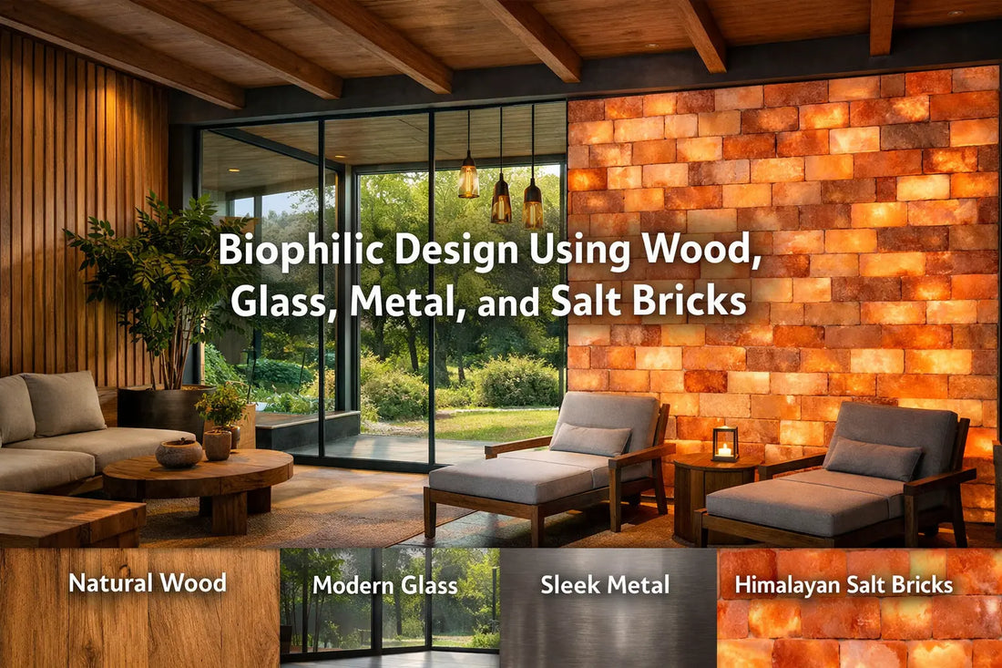 Illustration pairing wood, glass, metal and salt finishes