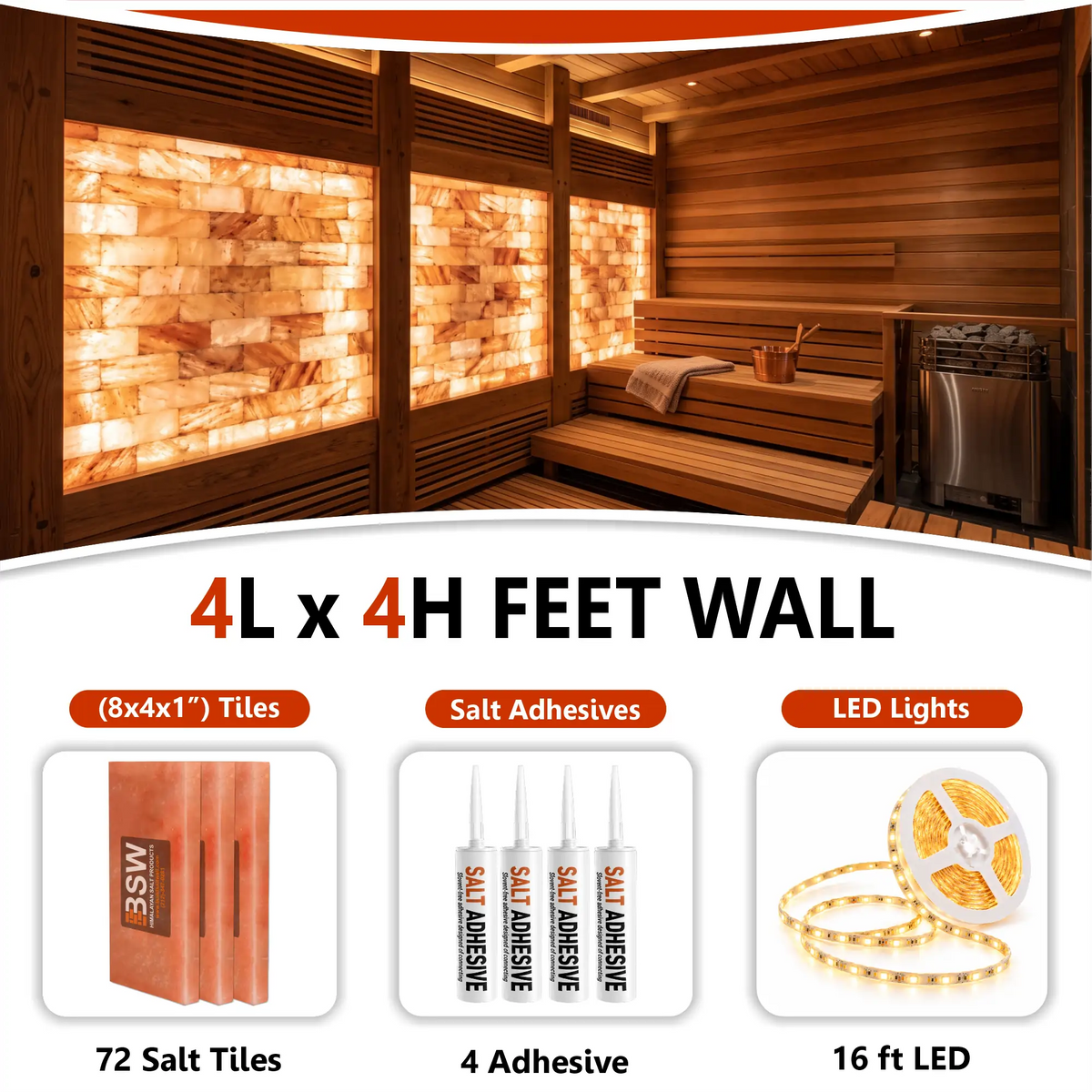 Backlit Himalayan Salt Wall Kit – 4 × 4 ft