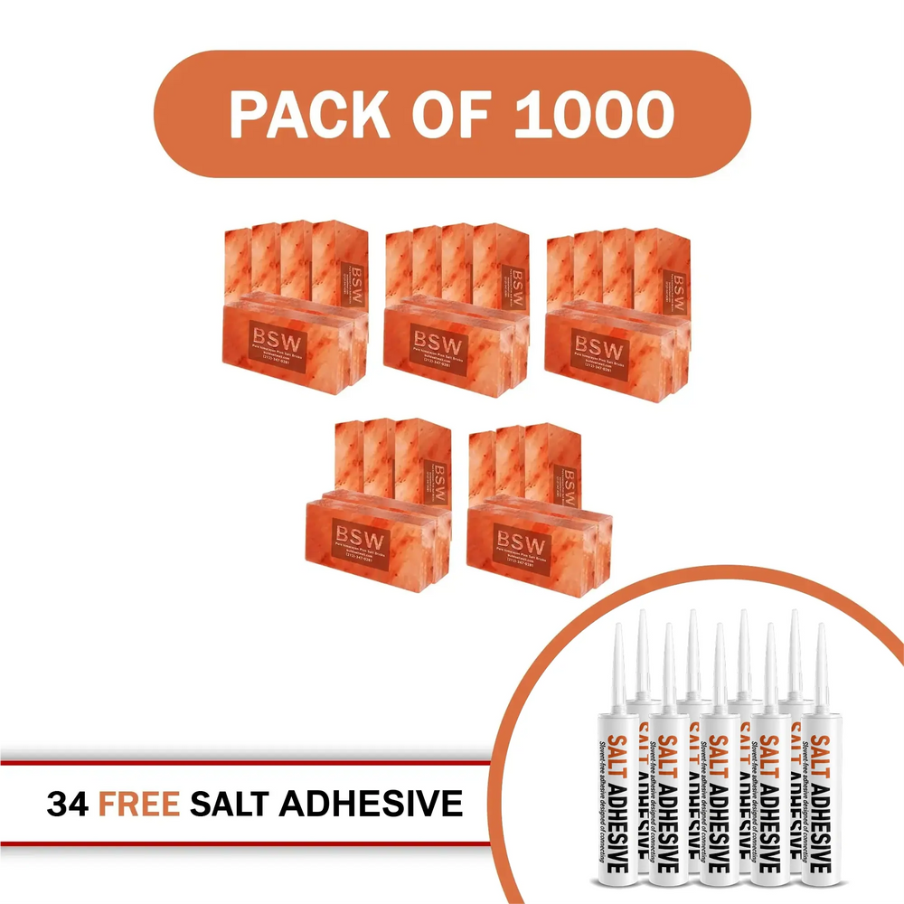 Himalayan Pink Salt Bricks 8" x 4" x 2" Pack of 1000 With 34 Salt Adhesive