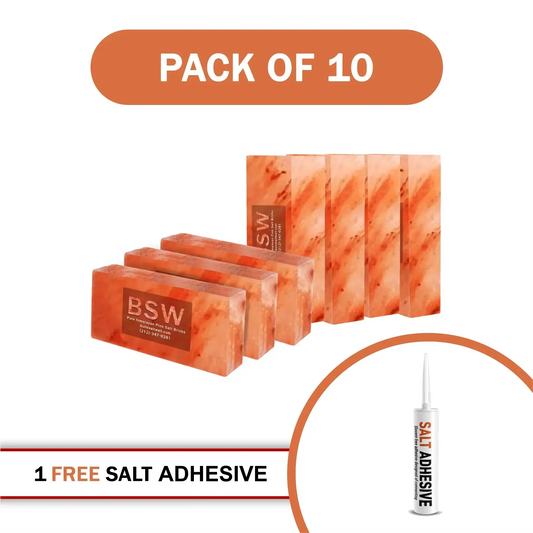 Himalayan Pink Salt Bricks 8" x 4" x 2" Pack of 10 With 1 Salt Adhesive  - Free Shipping