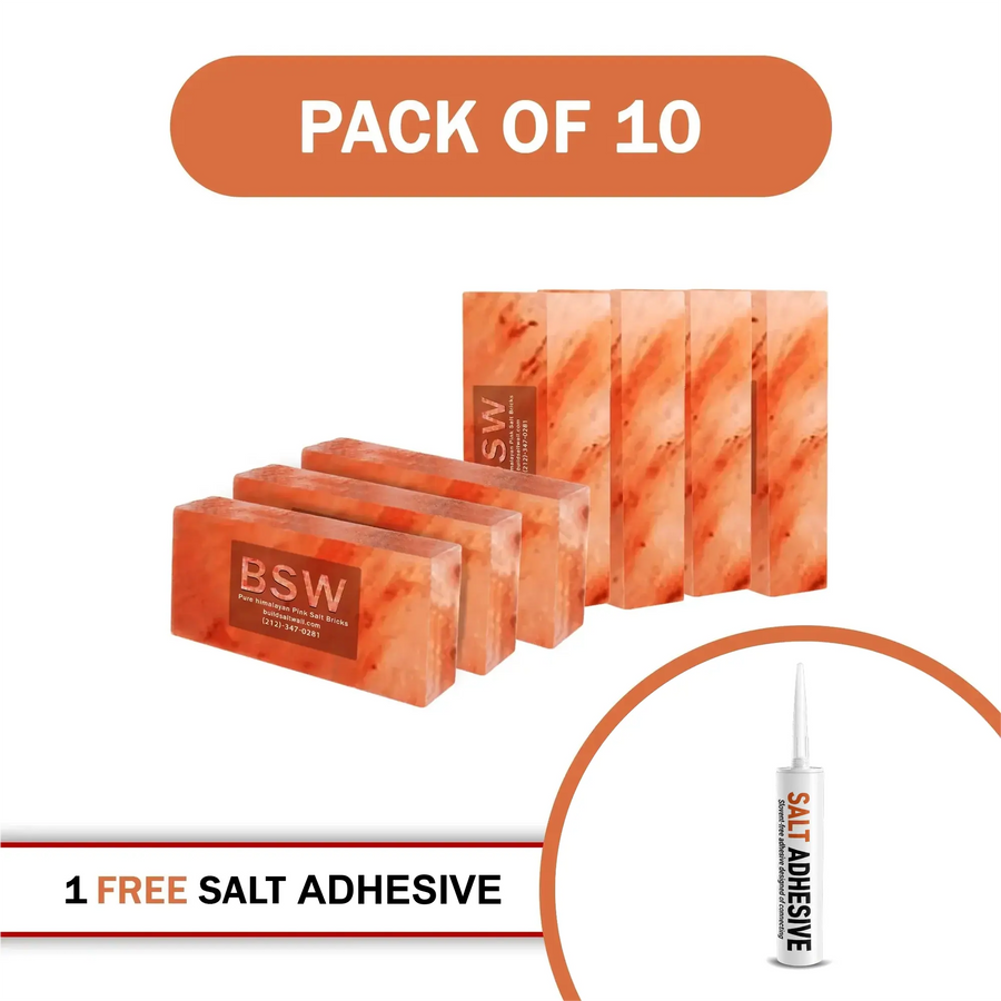 Himalayan Pink Salt Bricks 8" x 4" x 2" Pack of 10 With 1 Salt Adhesive