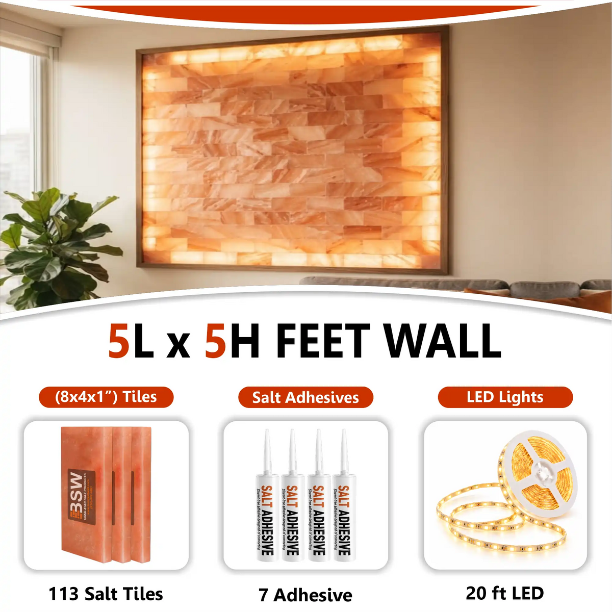 Backlit Himalayan Salt Wall Kit – 5 × 5 ft