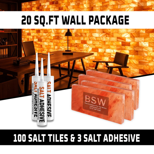 Build 20 Square Feet Salt Wall (100 Himalayan Pink Salt Tiles 8" x 4" x 1" With 3 Salt Adhesives)
