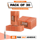 Pack illustration labeled 30 Himalayan pink salt tiles with 1 salt adhesive tube