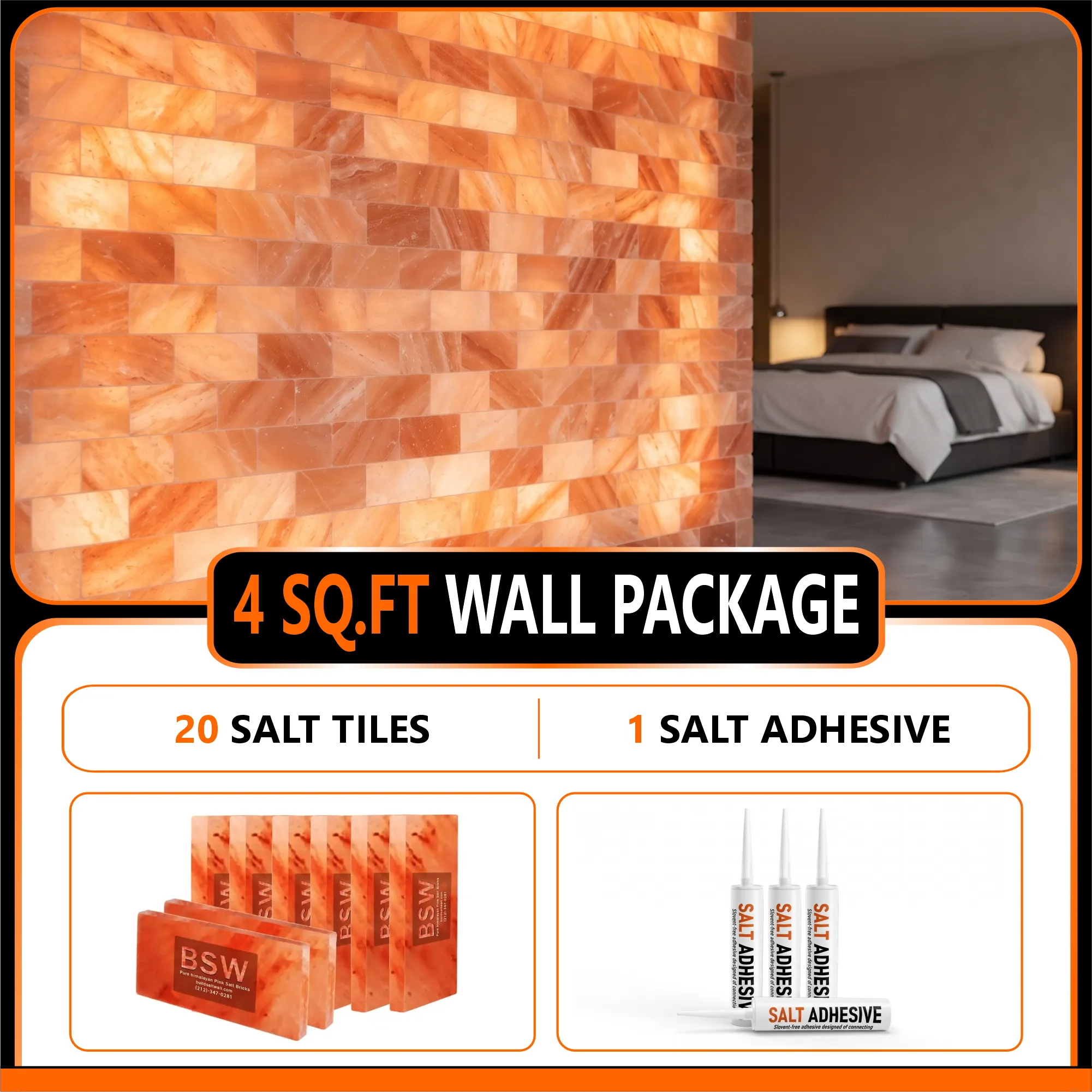 4 sq.ft wall with 20 salt tiles with 1 salt adhesive