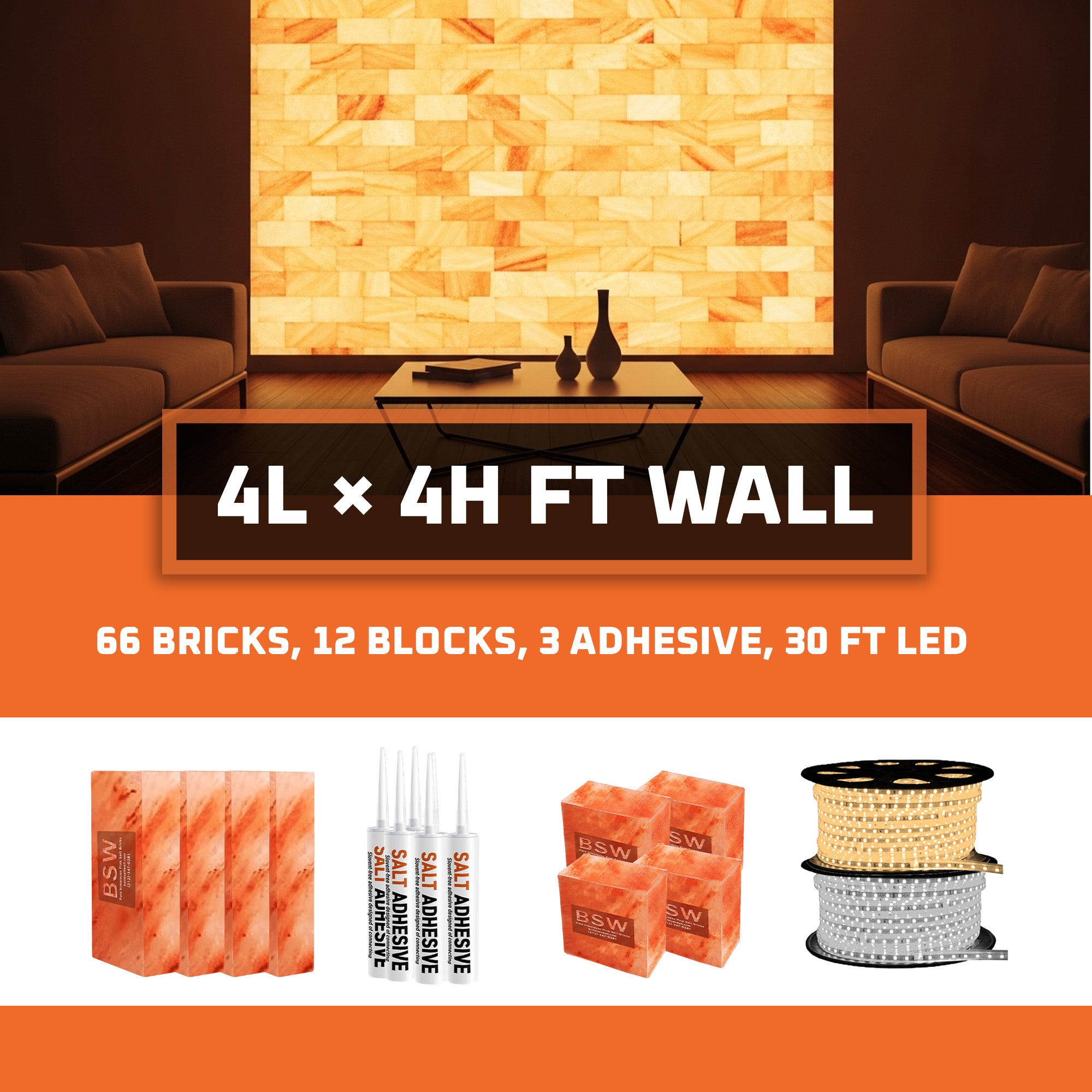 Himalayan Salt Bricks Wall Pack  (4L × 4H 