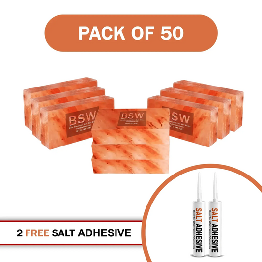 Himalayan Salt Bricks 8" x 4" x 2" Pack of 50 With 2 Salt Adhesive