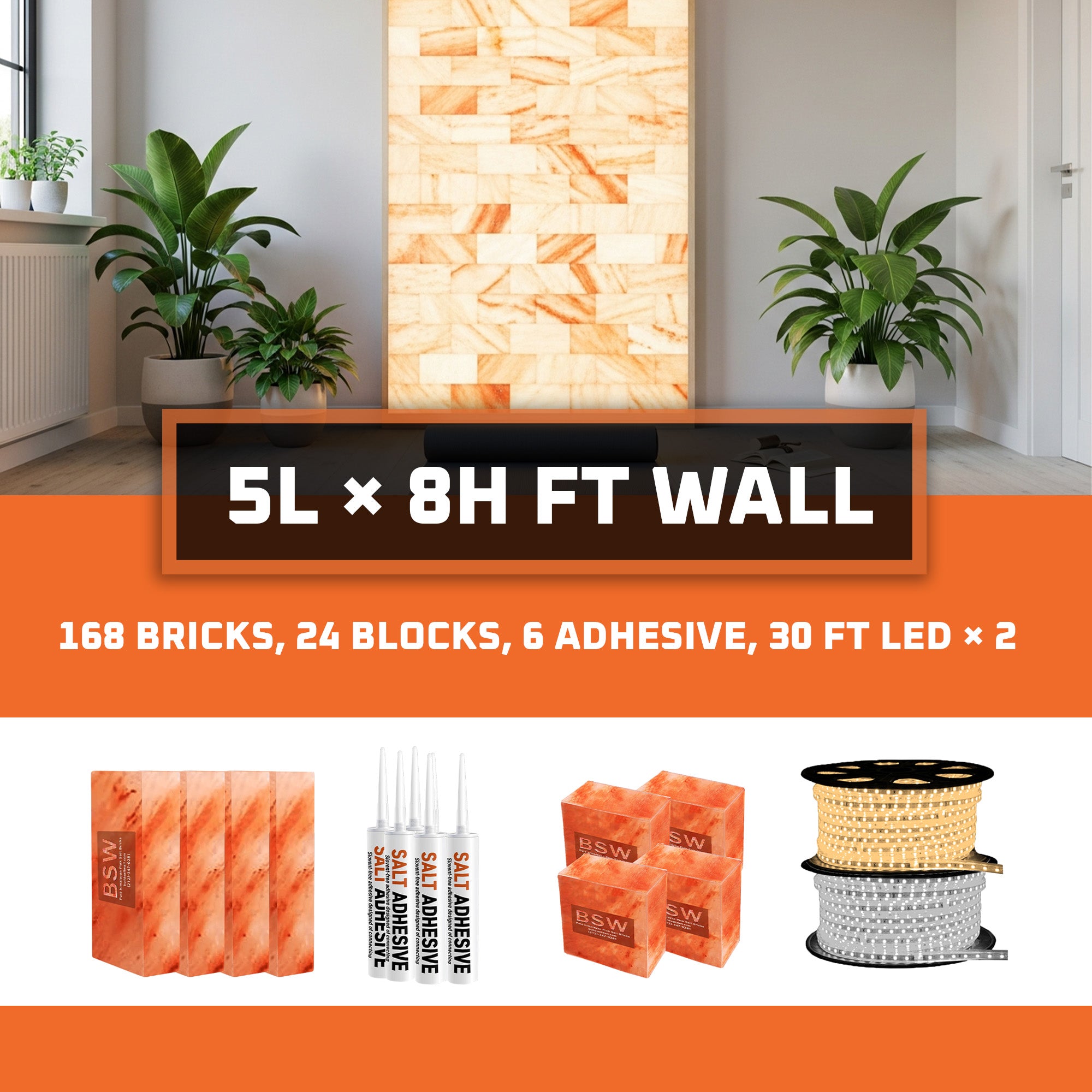 Himalayan Salt Bricks Wall Pack (5ft × 8ft 