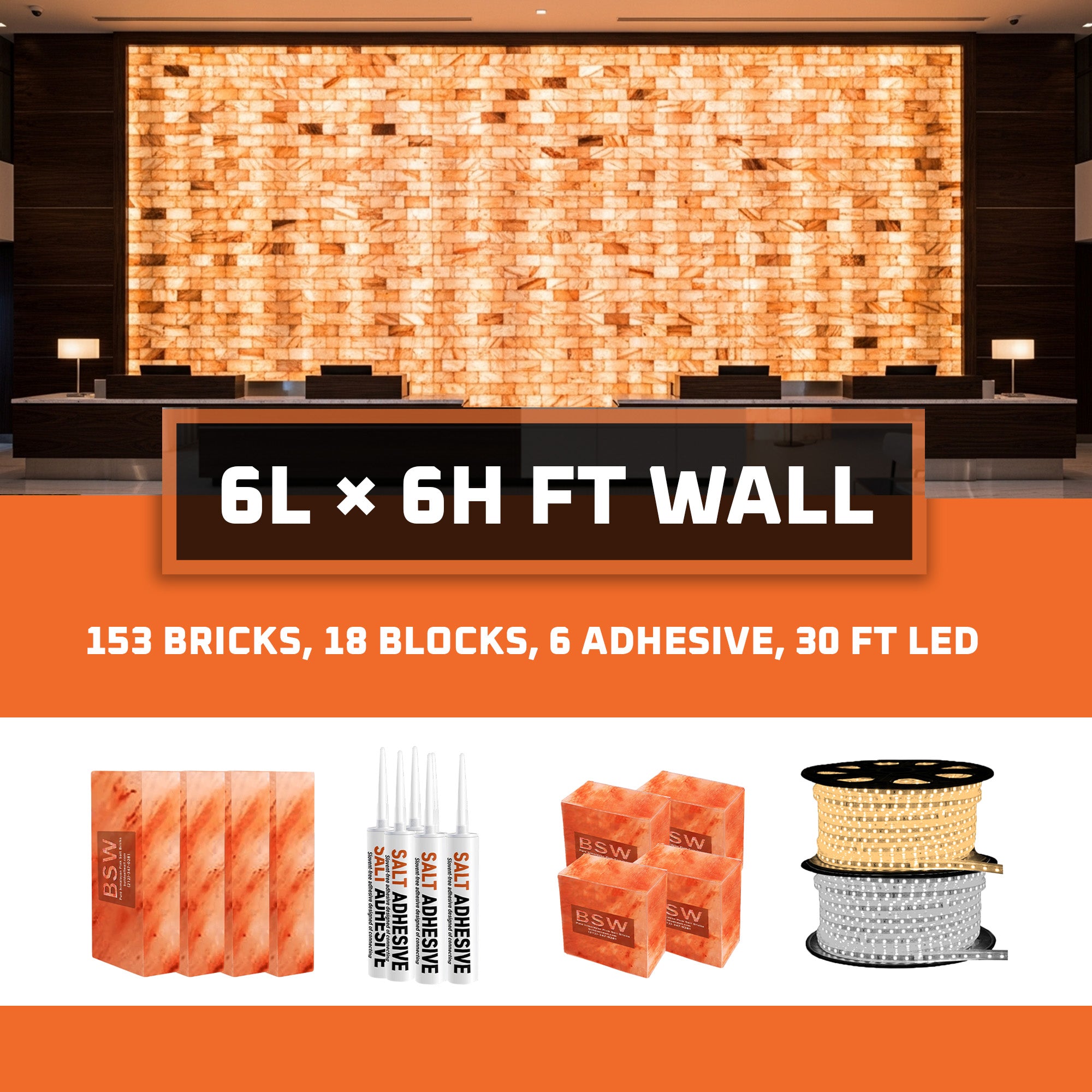 Himalayan Salt Bricks Wall Pack  (6L × 6H 