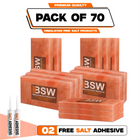 Pack illustration labeled 70 Himalayan pink salt tiles with 2 salt adhesive tubes