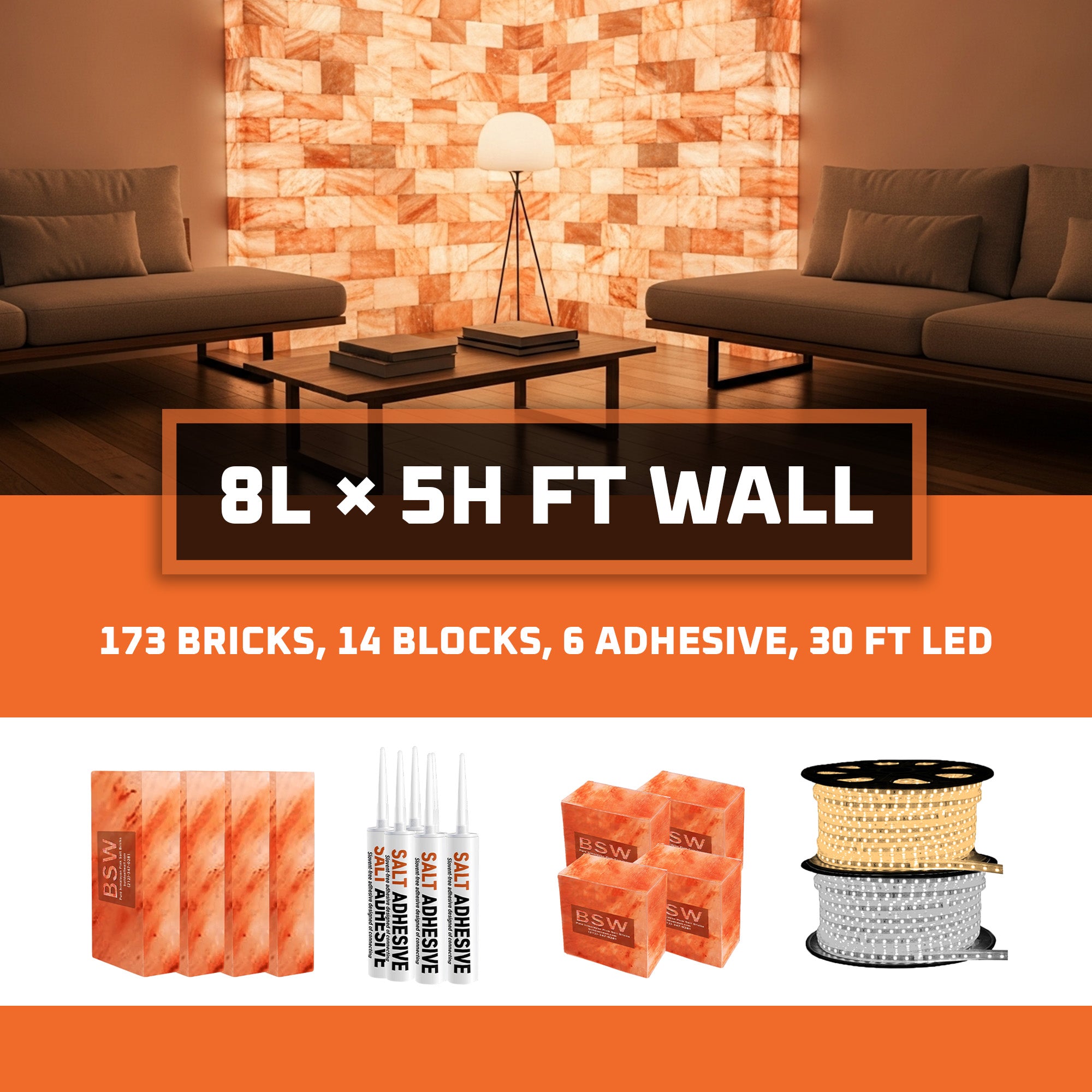 Himalayan Salt Bricks Wall Pack  (8L × 5H 