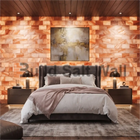 Backlit Himalayan Pink Salt Bricks Accent Wall Behind Master Bed with Modern Side Lamps