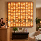 Framed Backlit Himalayan Pink Salt Brick Feature Wall Behind Wellness Center Reception