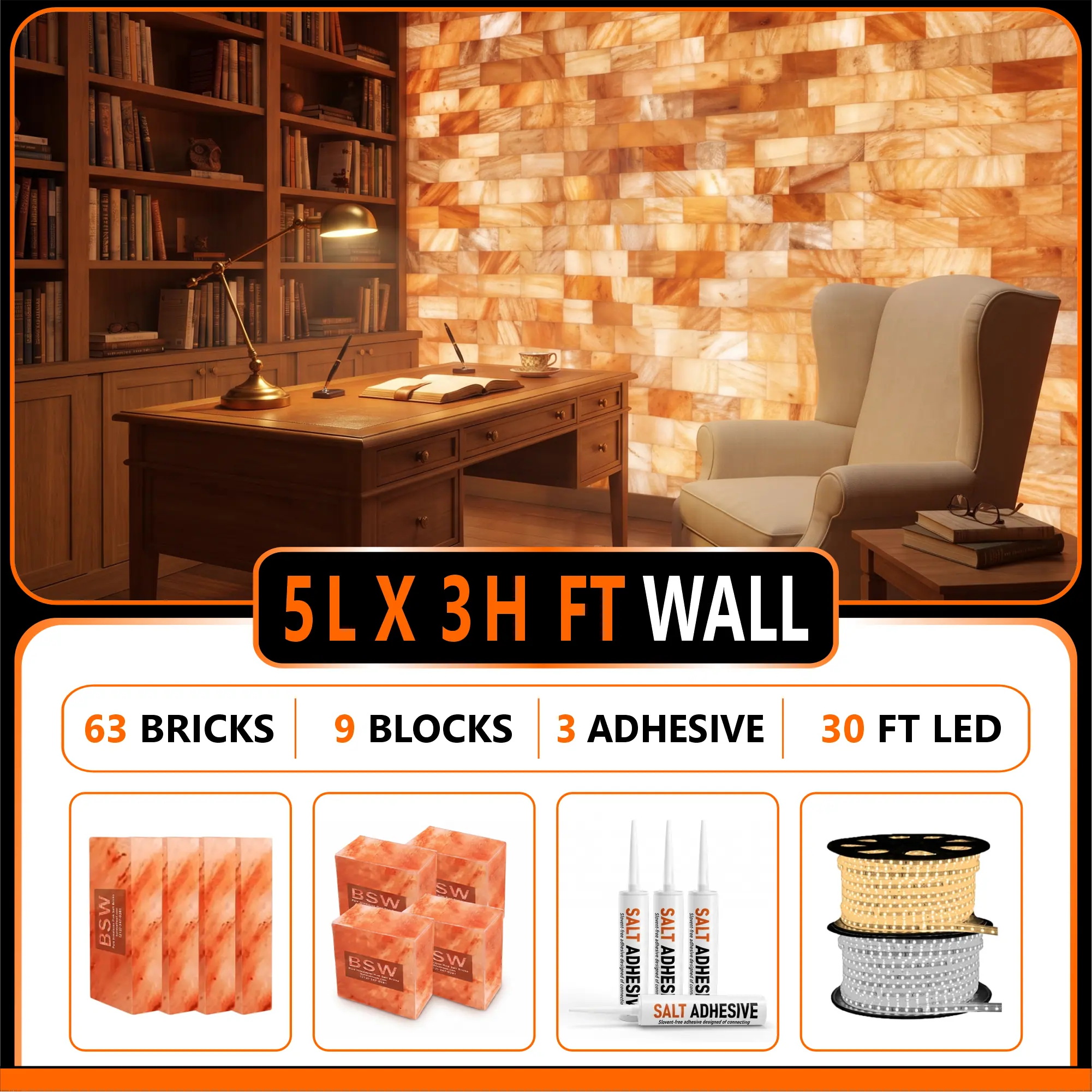 Himalayan Salt Bricks Wall Pack  (5L × 3H