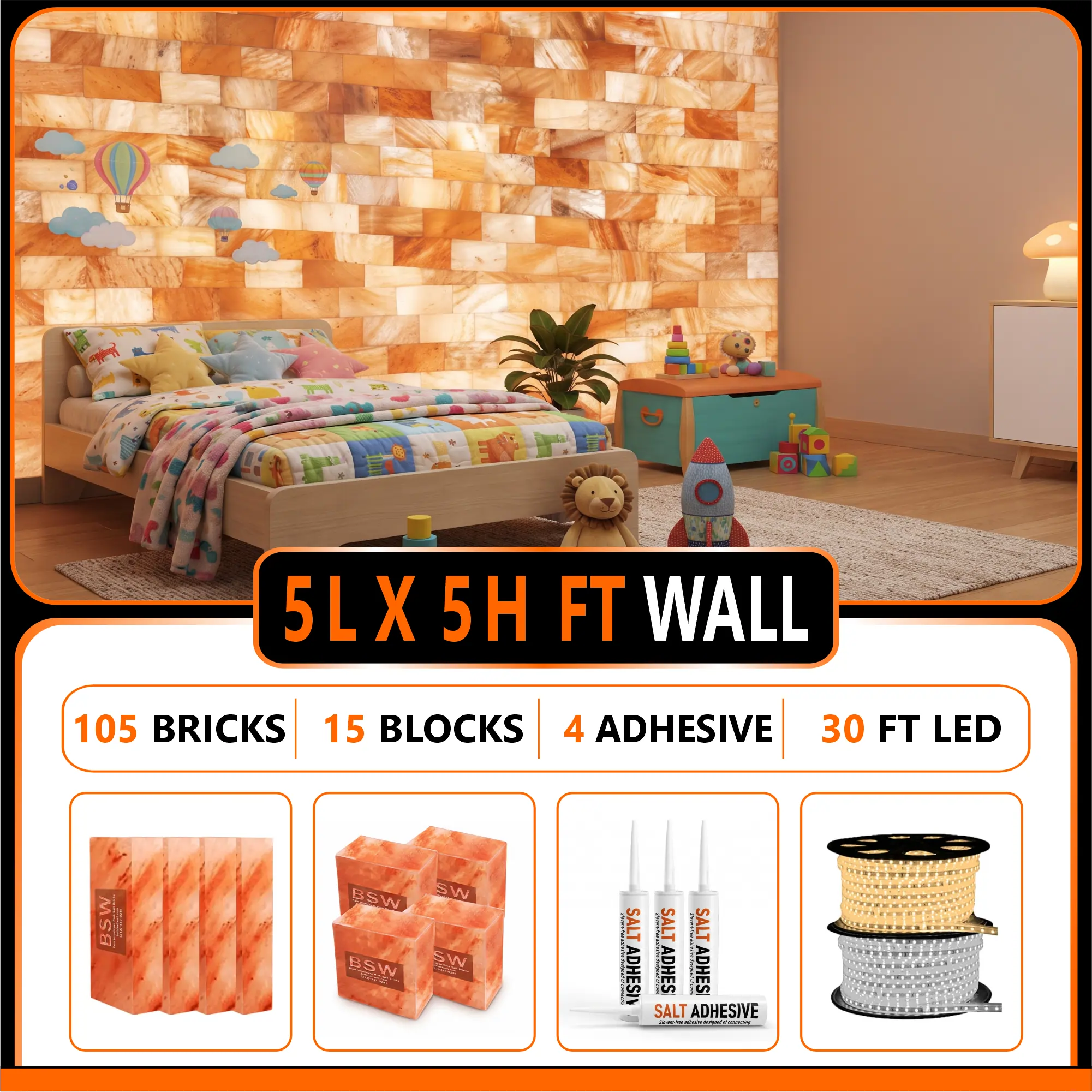 Himalayan Salt Bricks Wall Pack  (5ft × 5ft