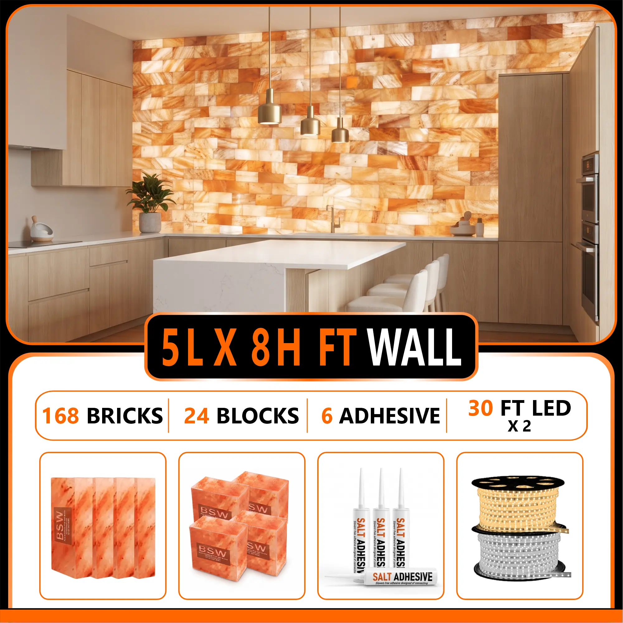 Himalayan Salt Bricks Wall Pack (5ft × 8ft 
