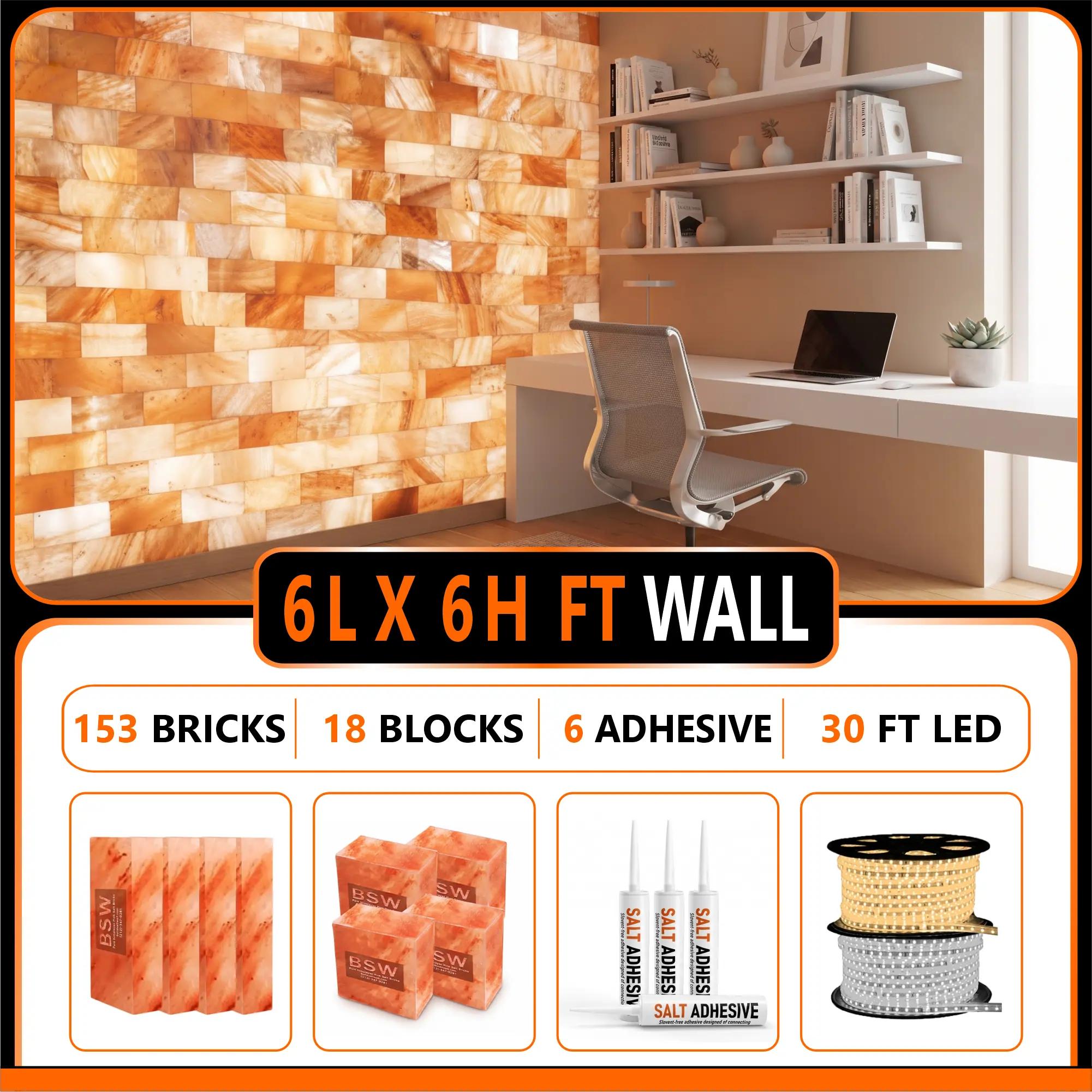 Himalayan Salt Bricks Wall Pack  (6L × 6H 