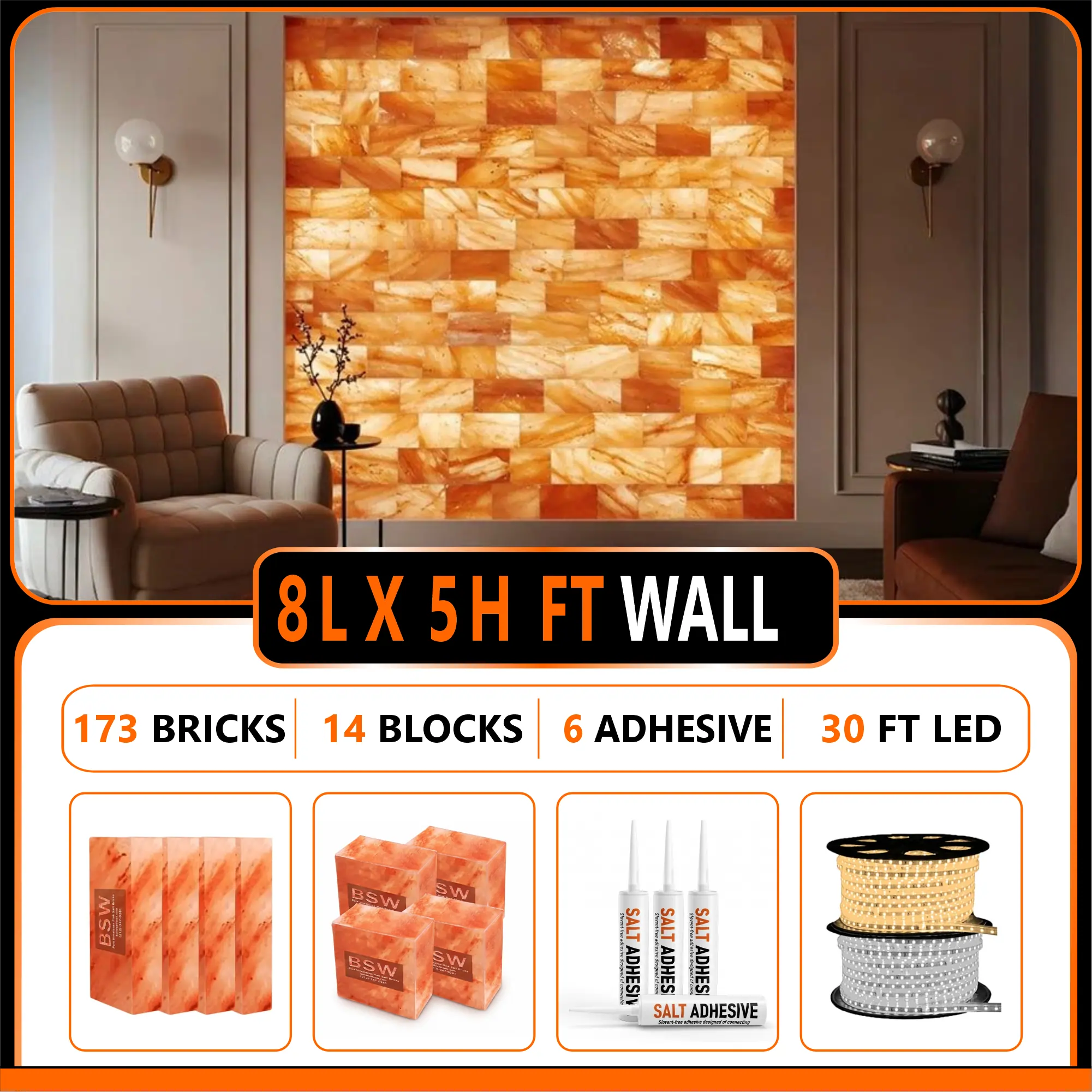 Himalayan Salt Bricks Wall Pack  (8L × 5H 