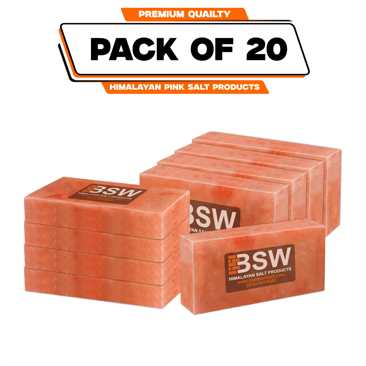 Pack illustration labeled 20 Himalayan salt bricks