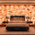 Luxury Bedroom Headboard Wall Design Using Backlit Himalayan Pink Salt Bricks
