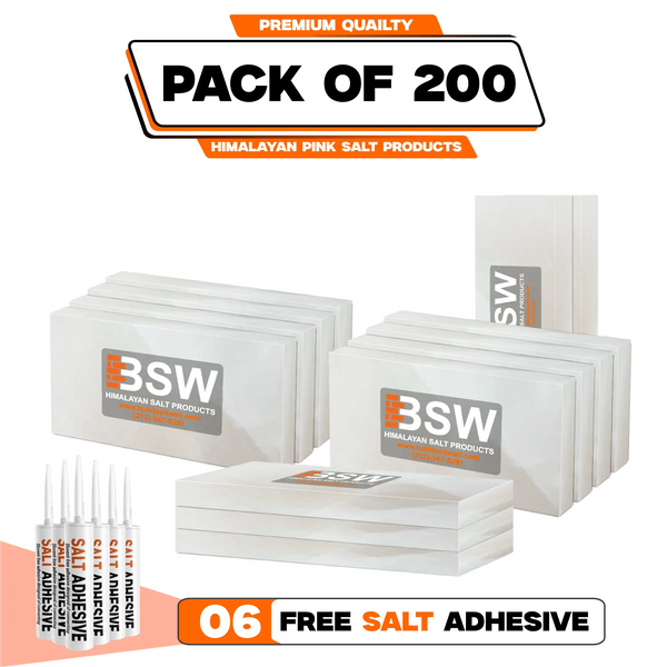 White Himalayan Salt Tiles 8x4x1 in – 200 Pack + 6 Adhesive Tubes