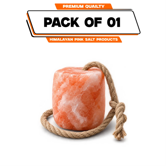 Pink salt lick block with rope labelled Pack of 1
